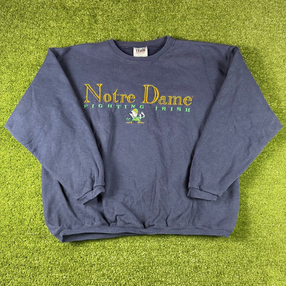 Vintage Notre Dame Fighting Irish Sweatshirt Team Edition Navy‎ Blue Large USA